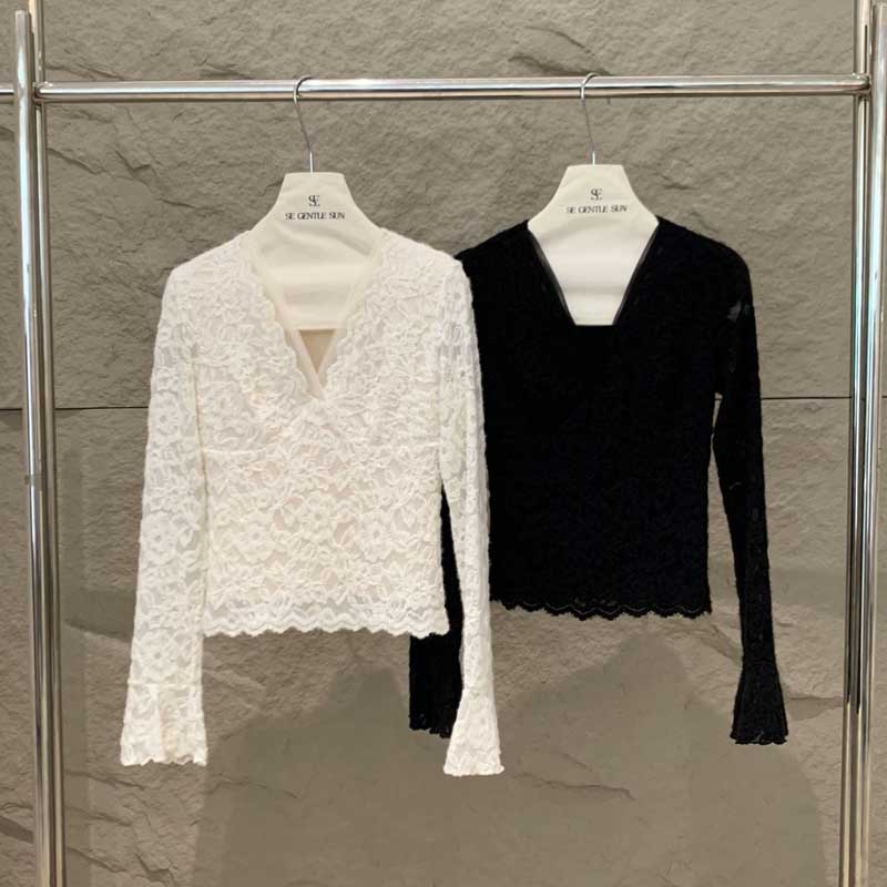 Vネックレースカットソー(2colors)