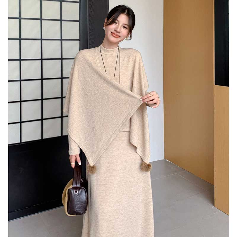 ショール付きハイネックワンピース(3colors)