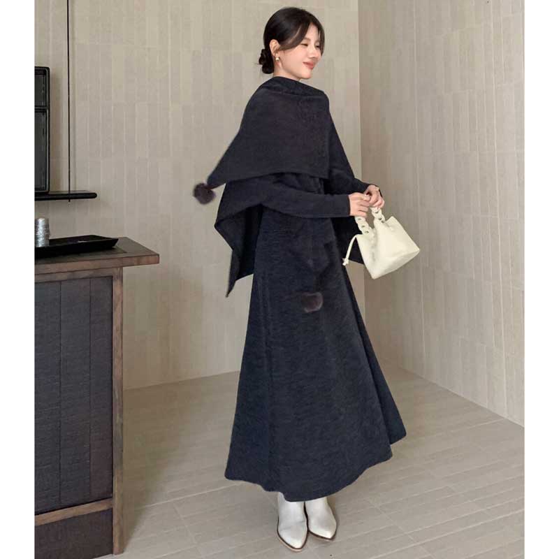 ショール付きハイネックワンピース(3colors)