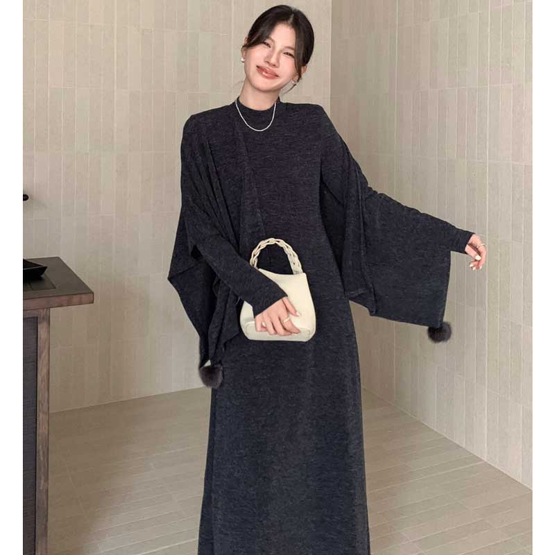 ショール付きハイネックワンピース(3colors)