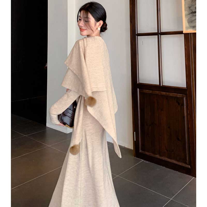 ショール付きハイネックワンピース(3colors)