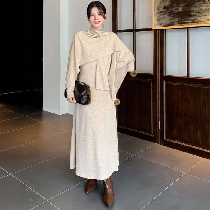 ショール付きハイネックワンピース(3colors)