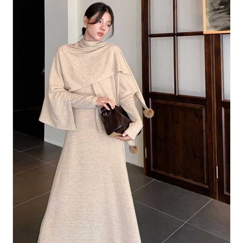ショール付きハイネックワンピース(3colors)