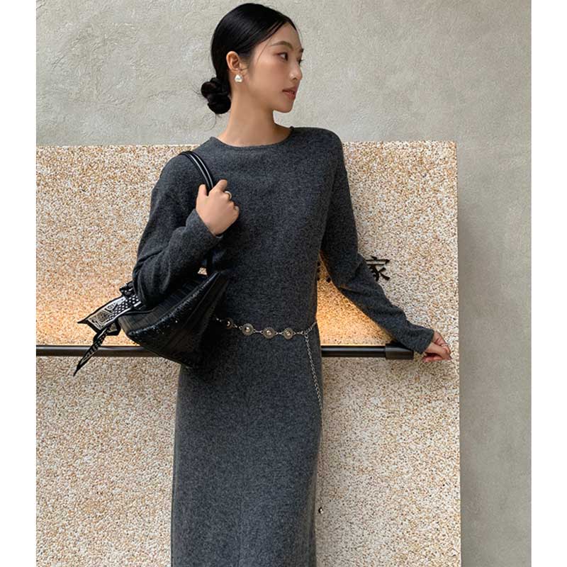 チェーンベルト付きマキシワンピース(2colors)