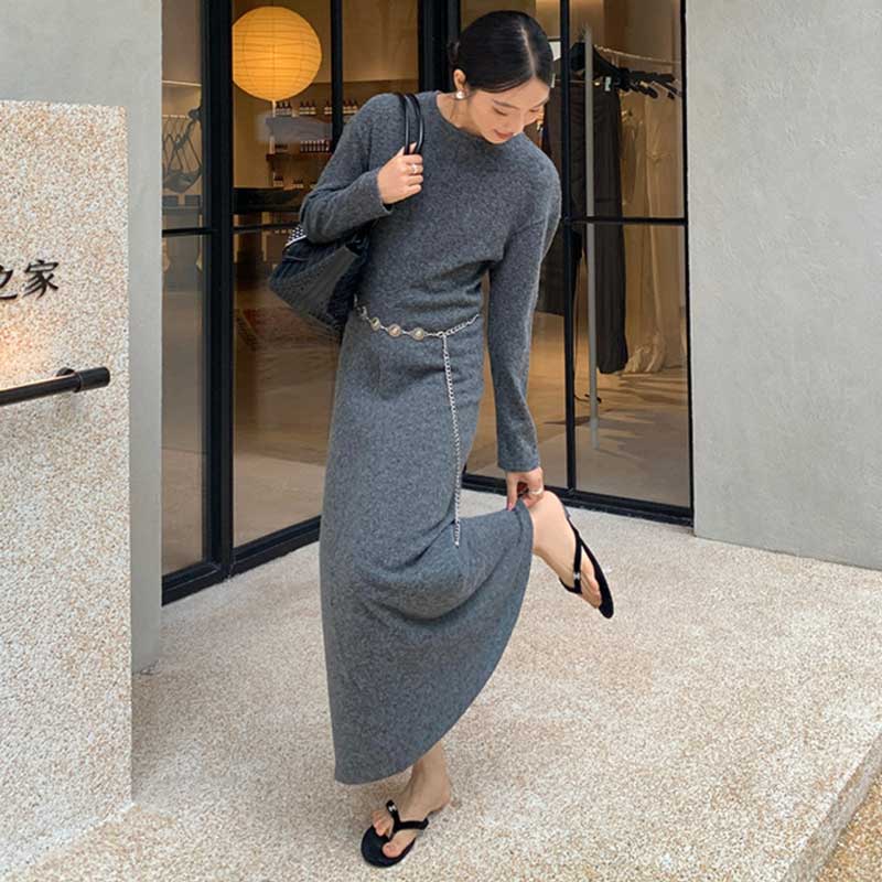 チェーンベルト付きマキシワンピース(2colors)