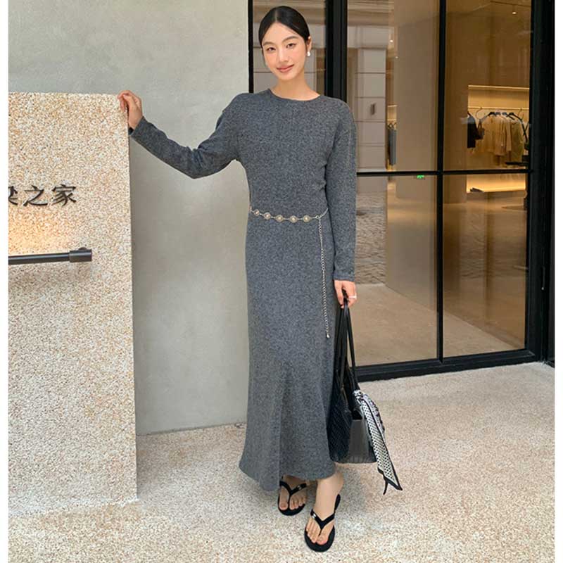 チェーンベルト付きマキシワンピース(2colors)