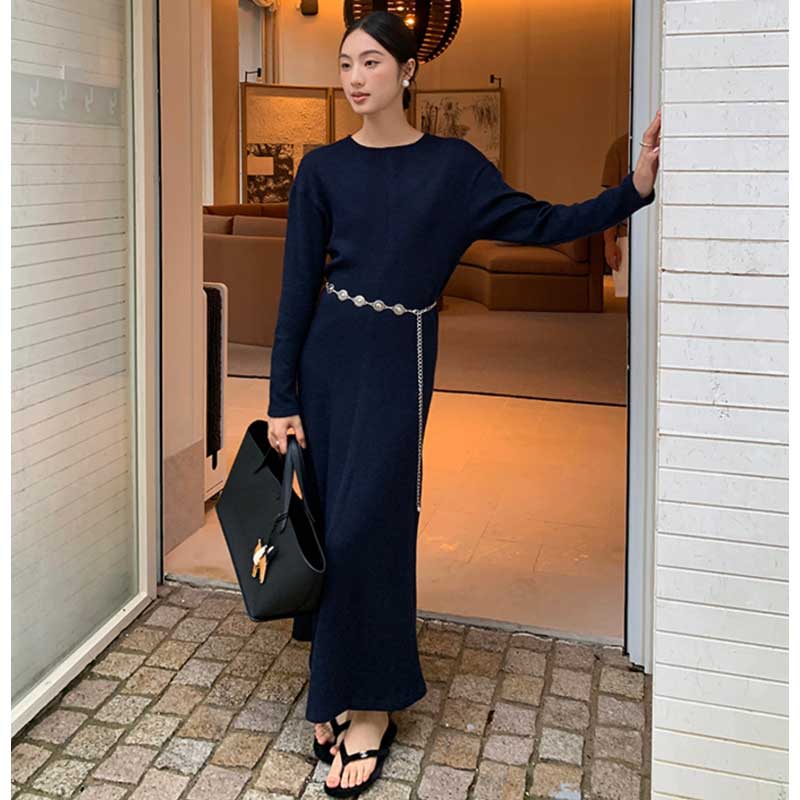 チェーンベルト付きマキシワンピース(2colors)