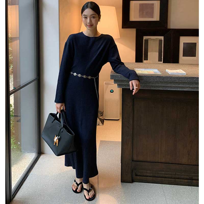 チェーンベルト付きマキシワンピース(2colors)