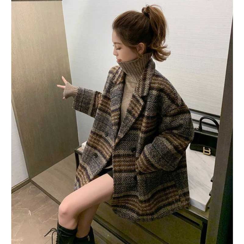 ダブルブレストチェック柄コート(2colors)