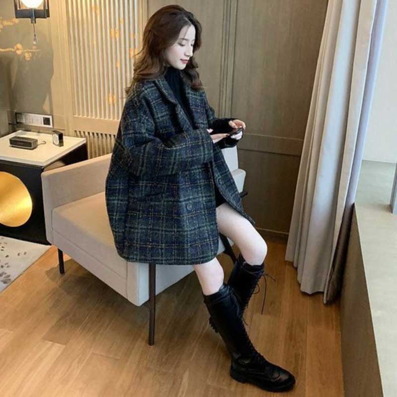 ダブルブレストチェック柄コート(2colors)