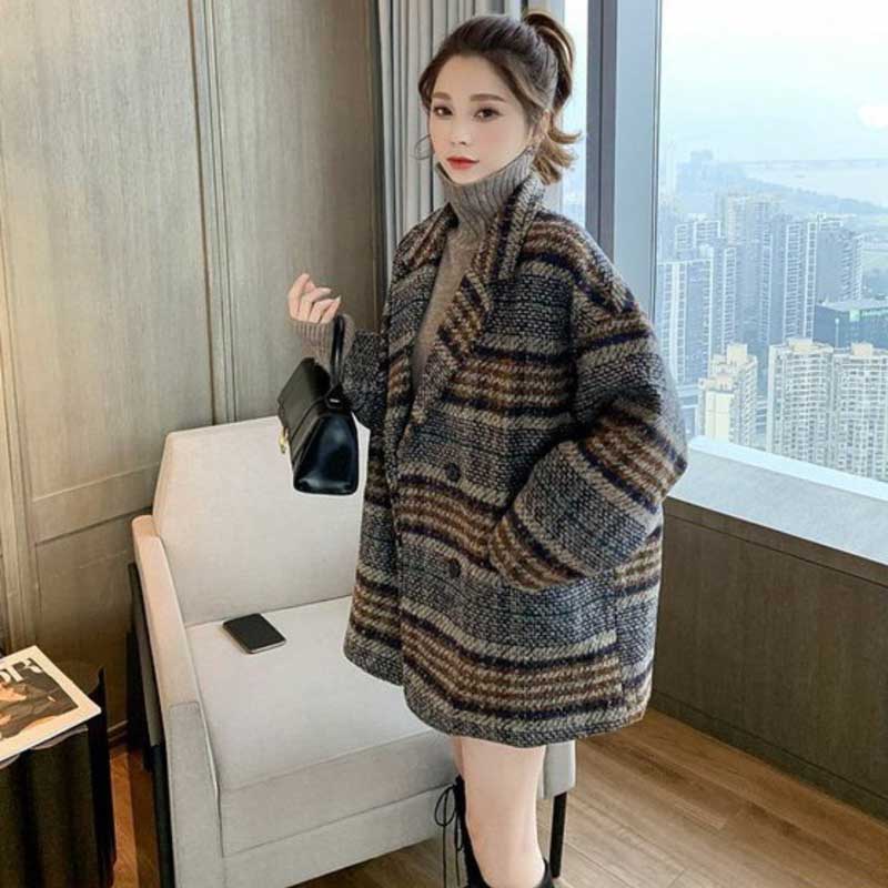 ダブルブレストチェック柄コート(2colors)