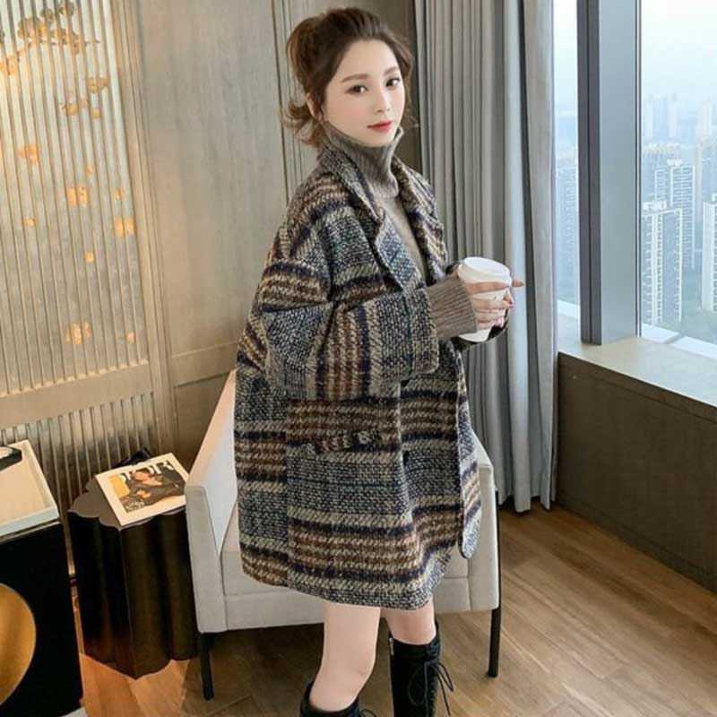 ダブルブレストチェック柄コート(2colors)