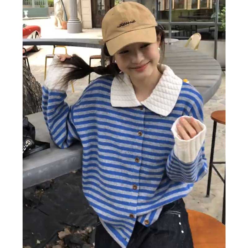 ケーブルカラーボーダーニットカーディガン