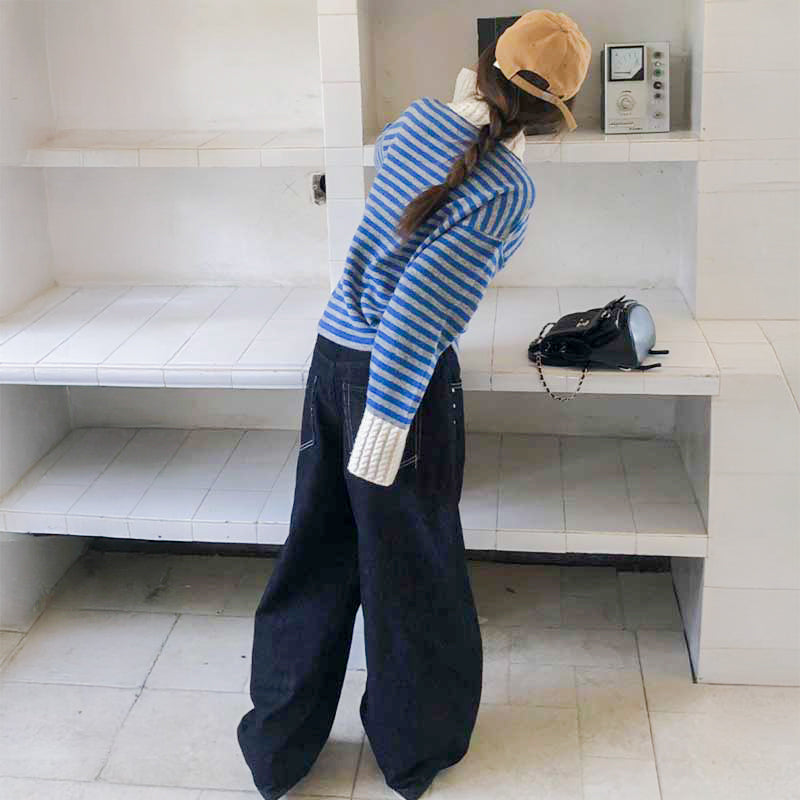 ケーブルカラーボーダーニットカーディガン