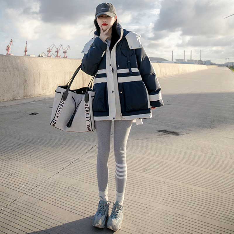 ダウンジャケット ネイビーとホワイト レディース ダウンジャケット 冬アウター[品番：JCSW0001939]｜JOCOSA