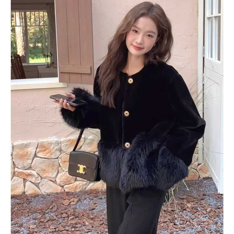 ファー切り替えノーカラーコート