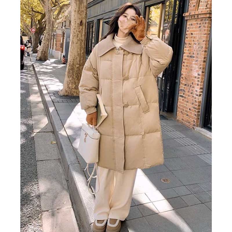 リブニット襟ロング丈ダウンコート(2colors)