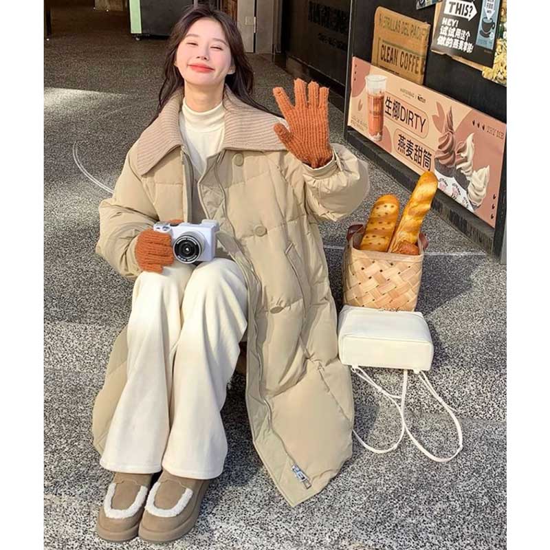 リブニット襟ロング丈ダウンコート(2colors)