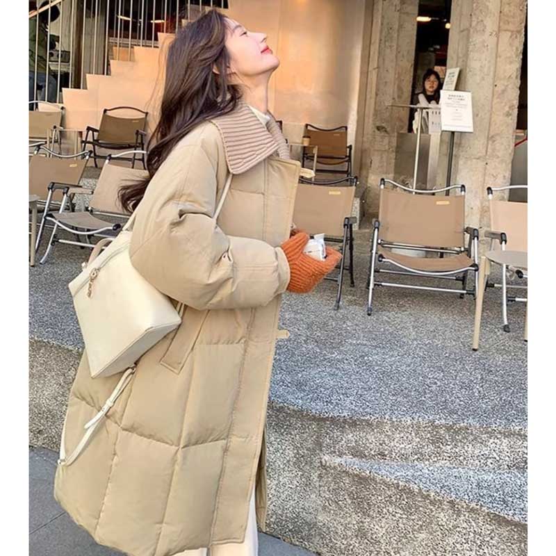 リブニット襟ロング丈ダウンコート(2colors)