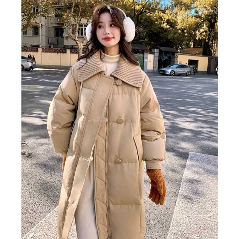 リブニット襟ロング丈ダウンコート(2colors)