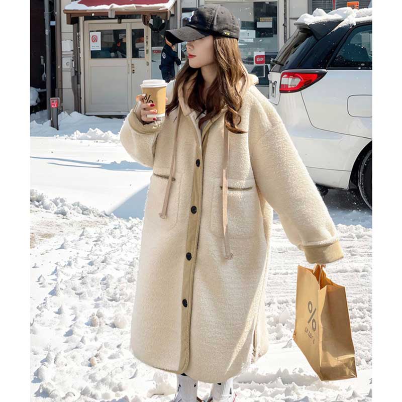 フード付きボアロングコート