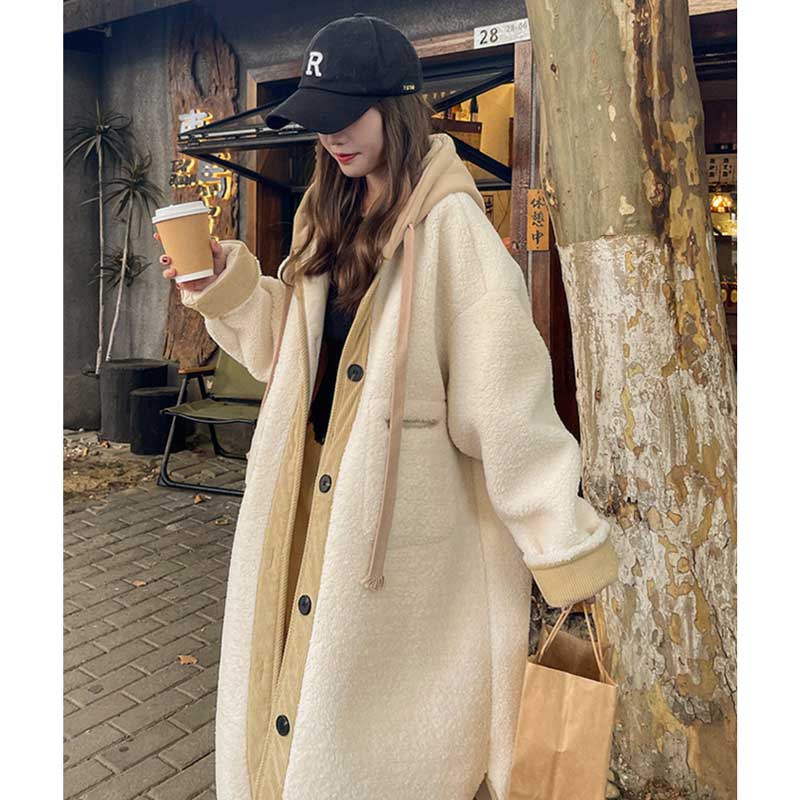 フード付きボアロングコート