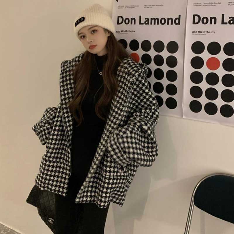 フード付き千鳥柄ジャケット