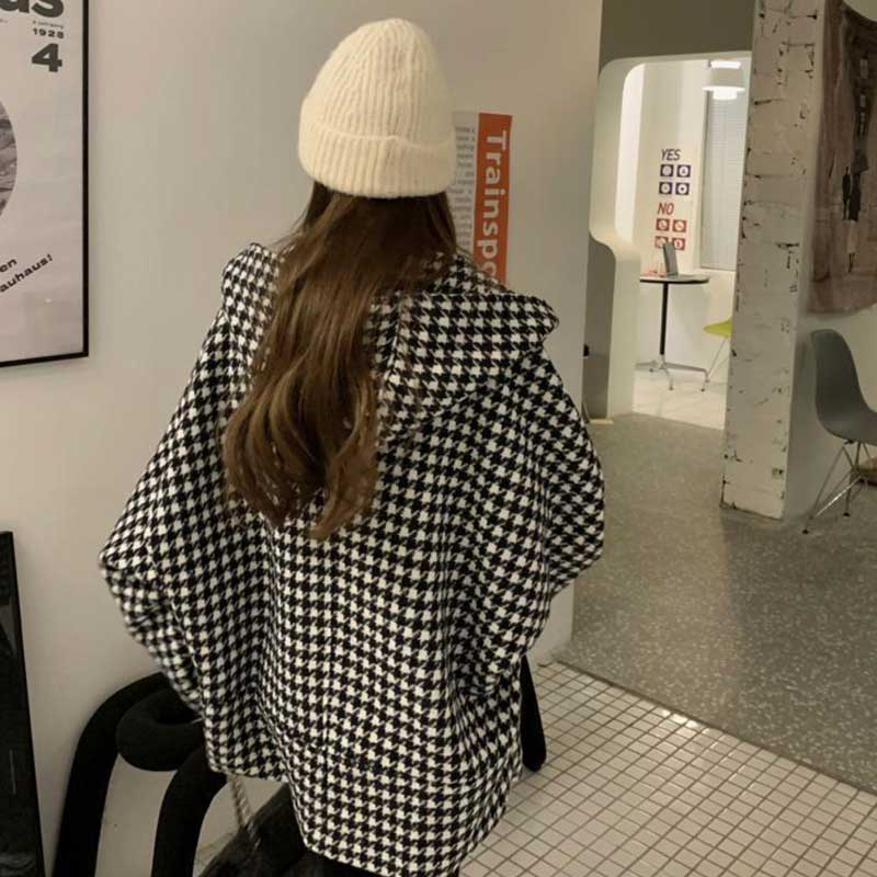 フード付き千鳥柄ジャケット