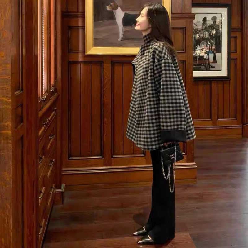 チェックケープコート