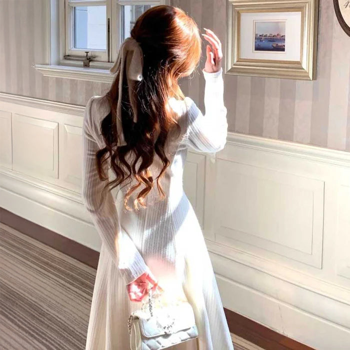 レーストリムフレアニットワンピース