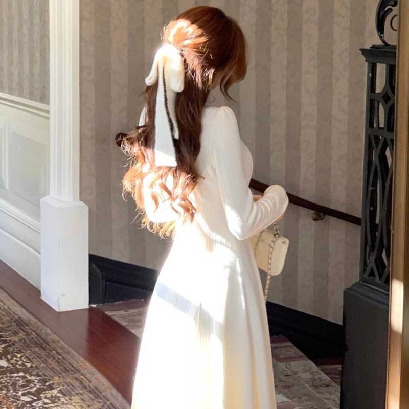 レーストリムフレアニットワンピース