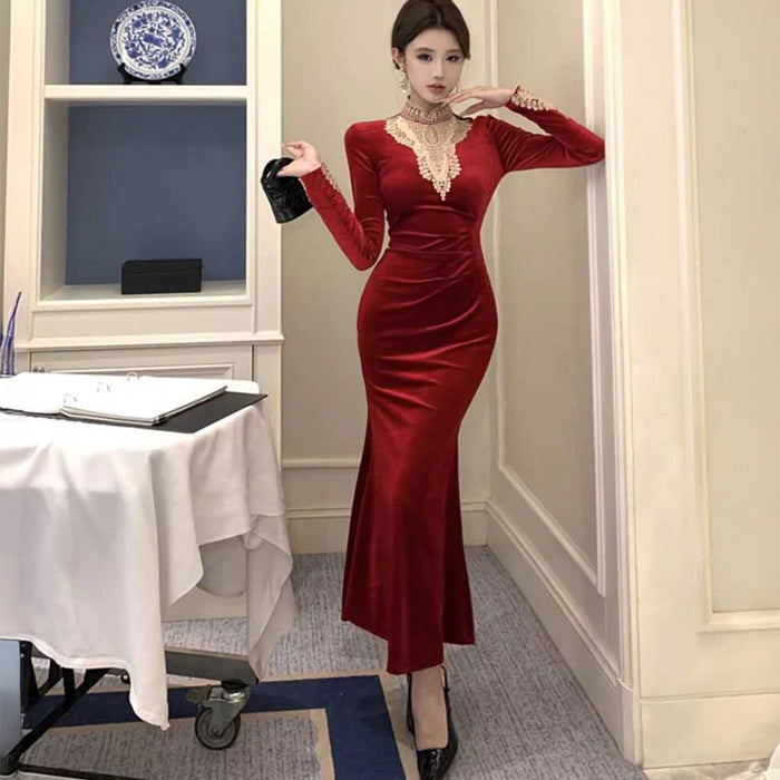 レッドベロアマーメイドワンピース