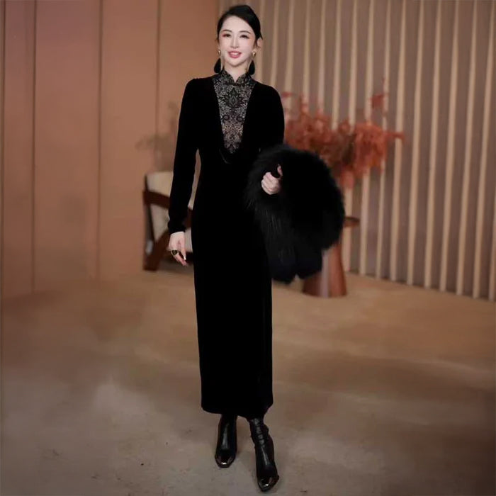 ベロアタイトロングワンピース