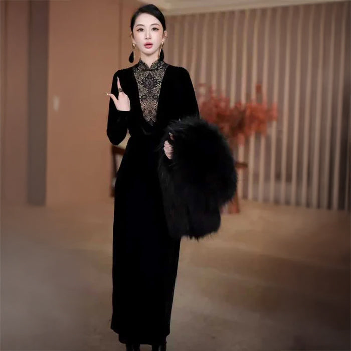 ベロアタイトロングワンピース