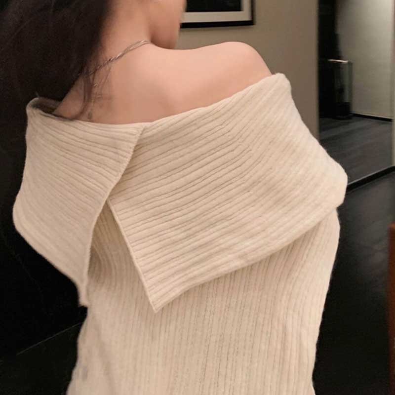 オフショルダーリラックスニットワンピース(2colors)