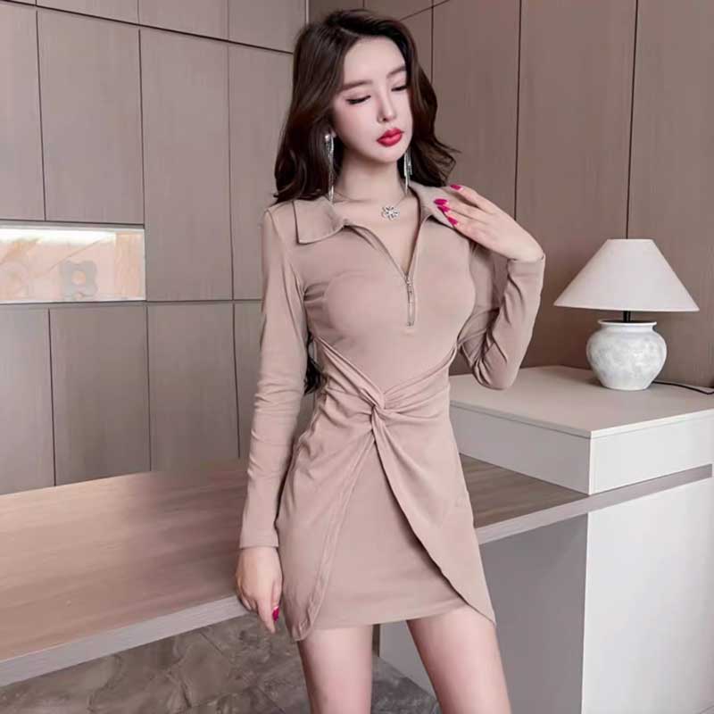 ハーフジップラップ風ワンピース(3colors)