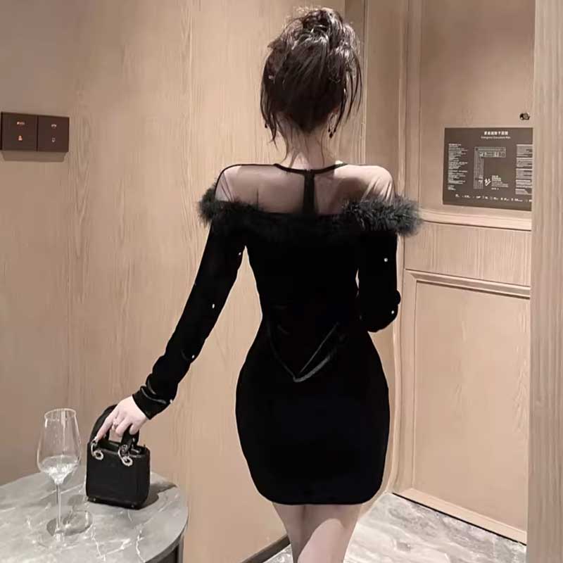 ドットベロアミニドレス