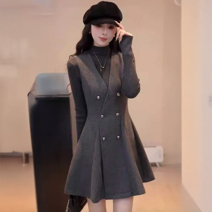 リブニットトップス×フレアワンピース(2colors)