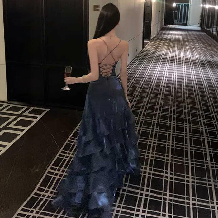 スリットティアードロングワンピース