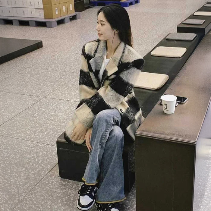 ブロックチェックシャギーコート