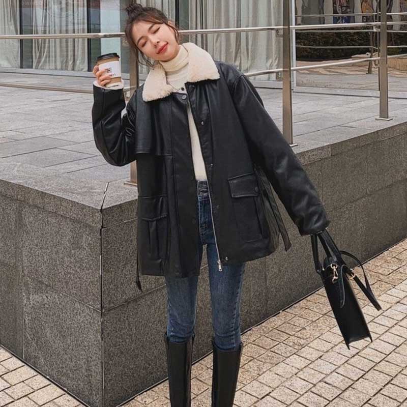 ボアカラーフェイクレザージャケット(2colors)