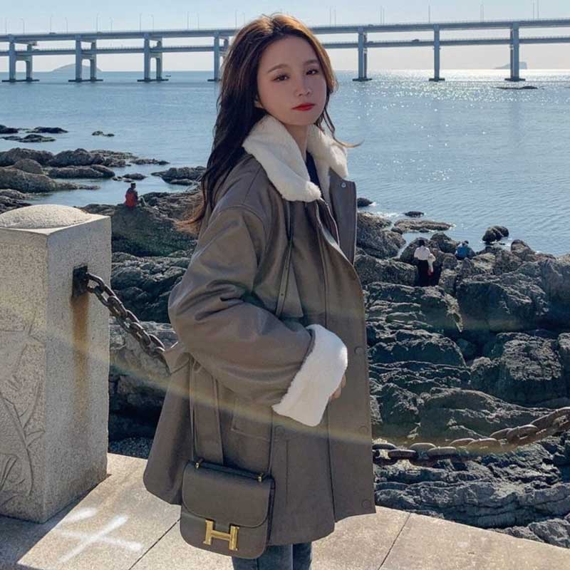 ボアカラーフェイクレザージャケット(2colors)