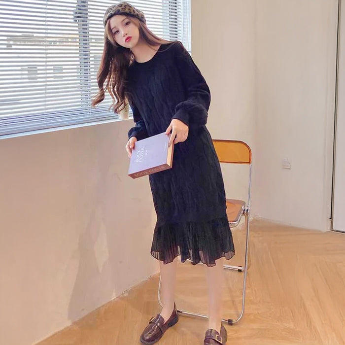 裾レースケーブルニットワンピース(3colors)