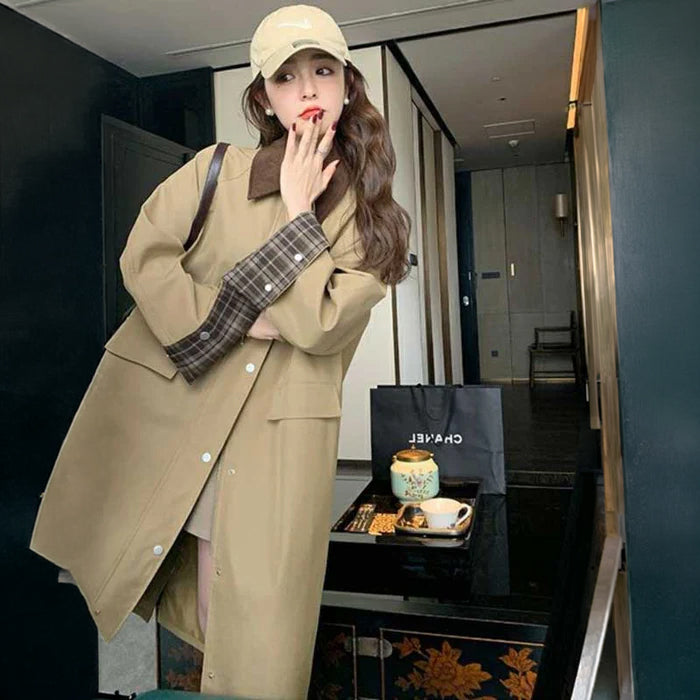 チェックカフストレンチコート