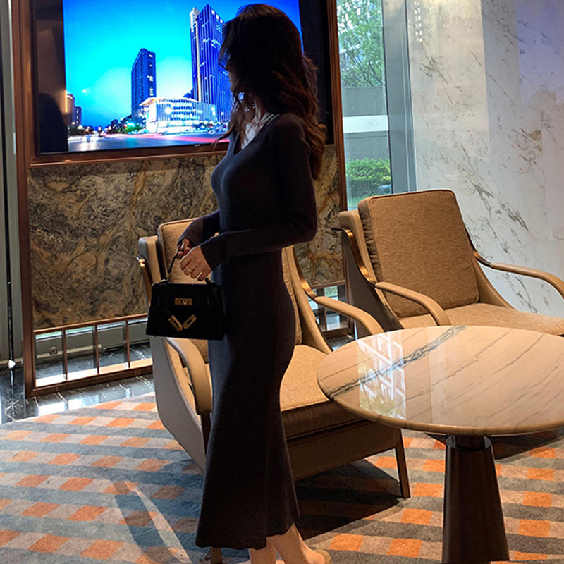 Vネックタイトニットワンピース(5colors)