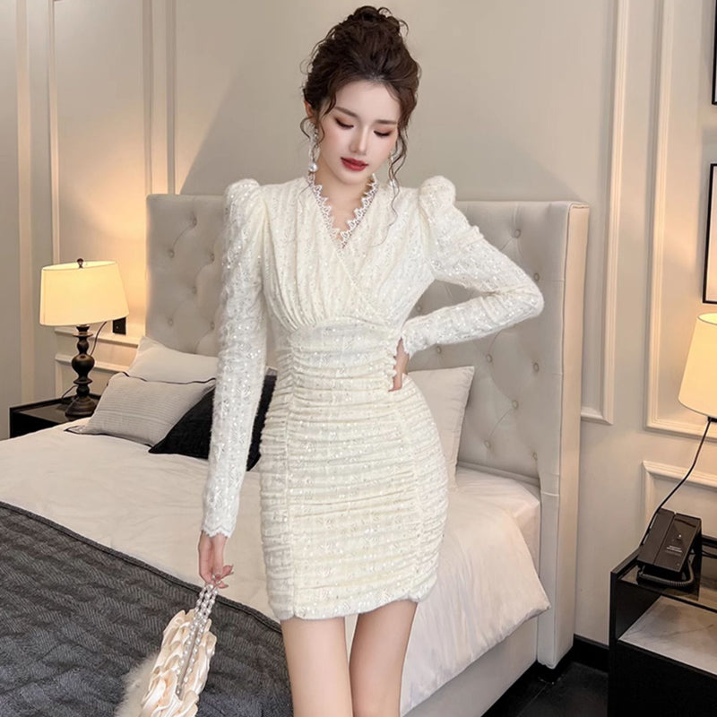 Vネックシャーリングミニワンピース(2colors)