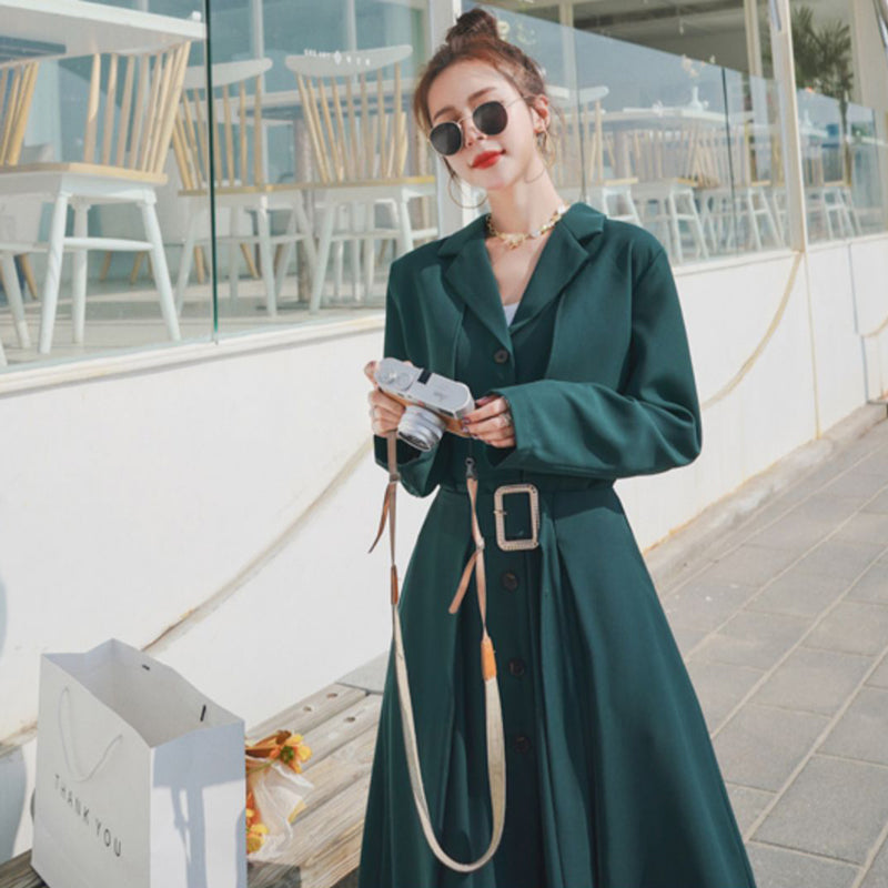 ビンテージ風ベルト付きVネックワンピース(2colors)