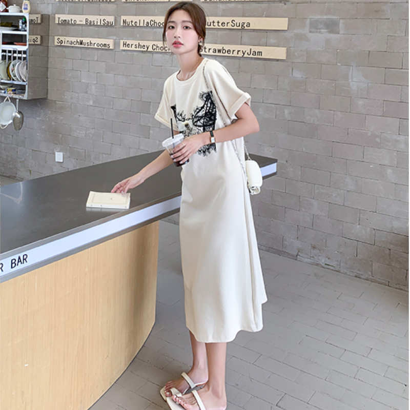 レースプリントゆるTシャツワンピース