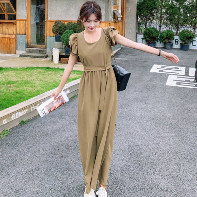 フリルショルダースクエアネックオールインワンワイドパンツ