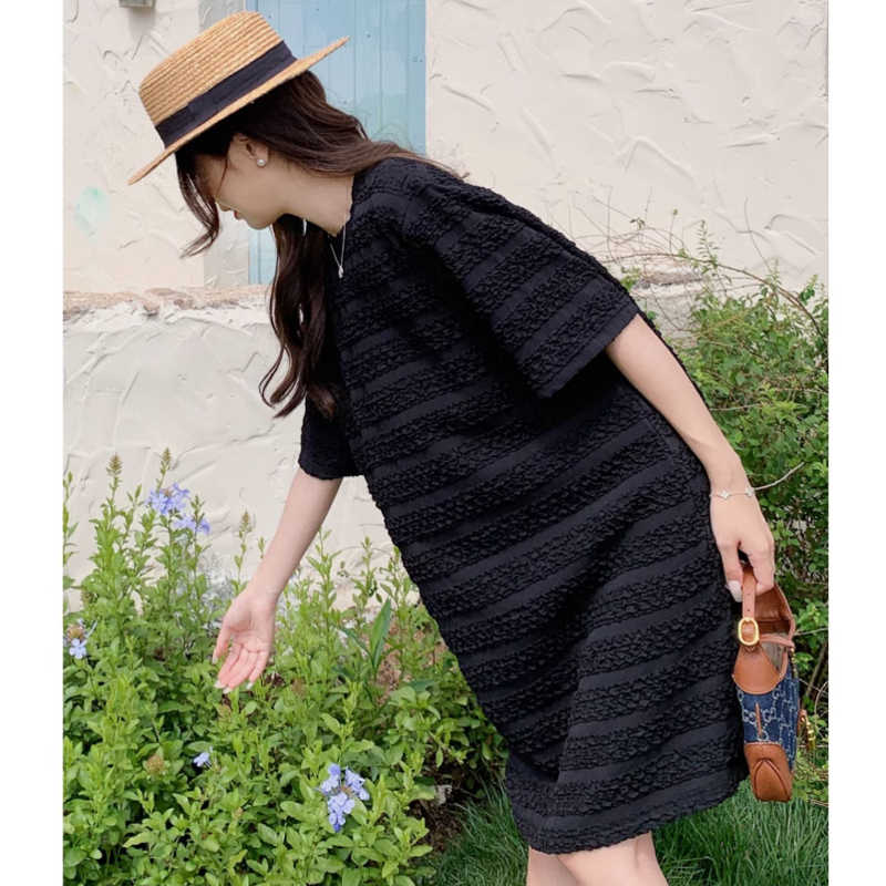 ジャガードボーダーブラックワンピース